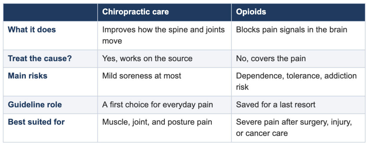 Chiropractic care vs. opioids at a glance
